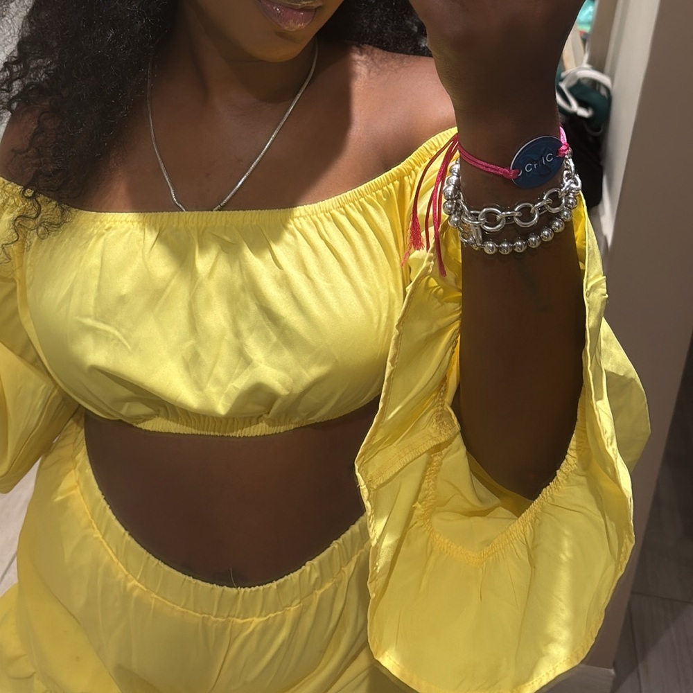 Yellow Off-Shoulder Top and shorts set